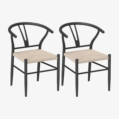 The Range HOMCOM Weave Dining Chairs Set of 2 with Y-Shaped Backrest Seat - black