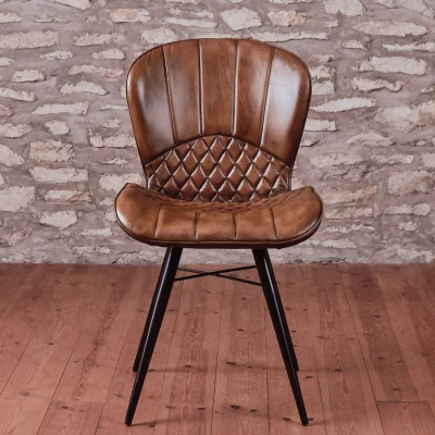 The Range Tan Brown Genuine Real Hide Leather Dining Chair - Black