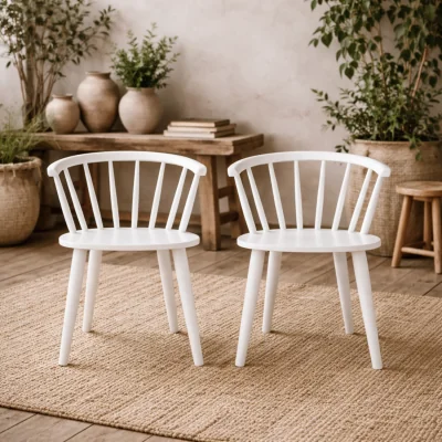 The Range Wyld Haus Set of 2 White Rubberwood Dining Chairs, Slatted Back - White
