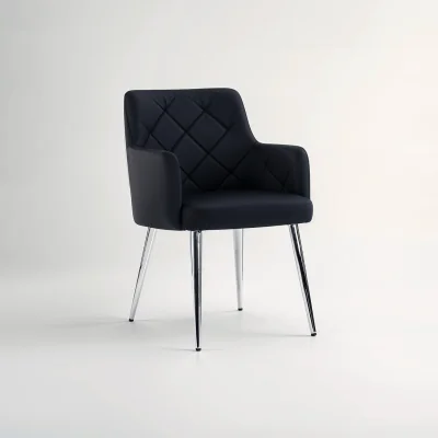 The Range Tamzin Black Velvet Quilted Dining Chair with Chrome Finish Legs - Black