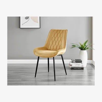 The Range 2x Pesaro Velvet Black Leg Luxury Dining Chairs - Yellow