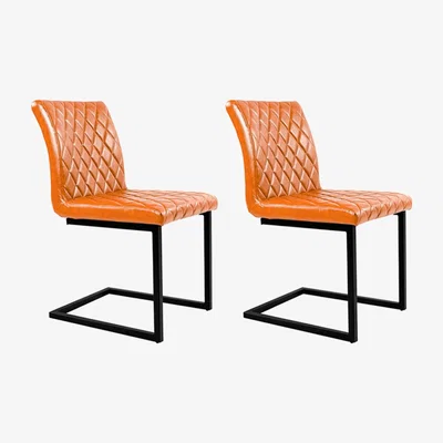 The Range Retro PU Leather Cantilever Dining Side Chairs - Orange