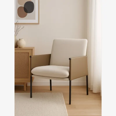The Range Gilden White Fabric and Brown Faux Leather Dining Chair - White, Brown