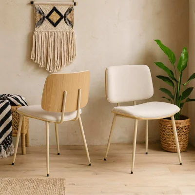 The Range Nairobi Dining Chairs Set of 2 Chenille and Veneer - Neutral