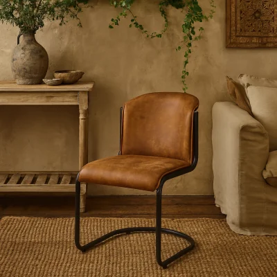 The Range Germain Arched Tan Faux Leather Dining Chair with Black Cantilever Frame - Brown
