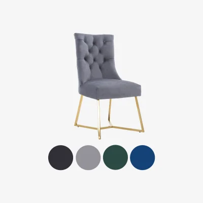 The Range Ambra Modern Velvet Dining Chair with Gold Legs, Ring Handle Tufted Accent - Grey