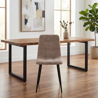 The Range Berkeley Set of 4 Beige Fabric Dining Chairs with Square Panel Stitching - Honey