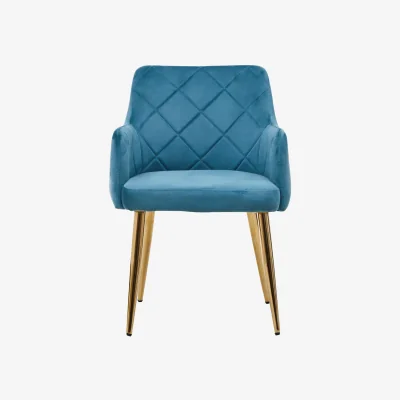 The Range Tamzin Light Blue Velvet Quilted Dining Chair with Gold Finish Legs - Blue
