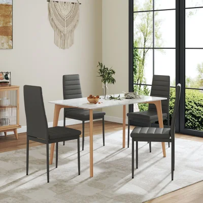 The Range Set of 6 Modern Faux Leather Armless High-Back Dining Chairs - Black