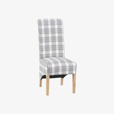 The Range Pair of Scroll Back With Checked Pattern Dining Chairs - Cappuccino