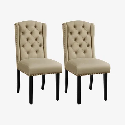 The Range Set of 2 Classic Button Tufted Dining Chairs - Khaki
