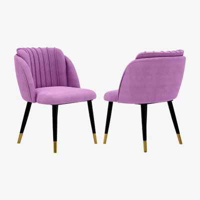 The Range Milano Velvet Dining Chairs Set of 2 - Purple / Gold End Caps
