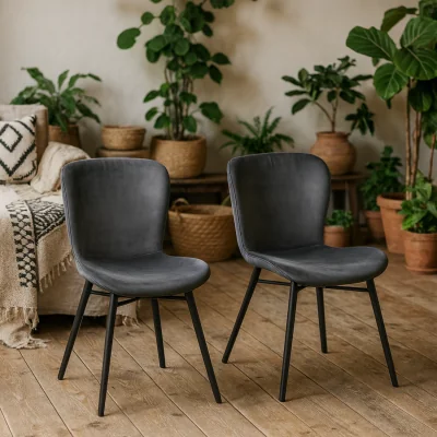 The Range Wyld Haus Acorn Dark Grey Velvet-Effect Dining Chairs Set of 2 - Grey