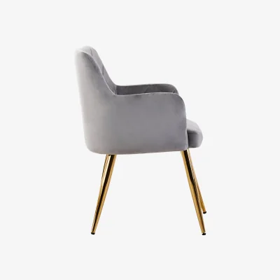 The Range Tamzin Mink Velvet Quilted Dining Chair with Gold Finish Legs - Brown