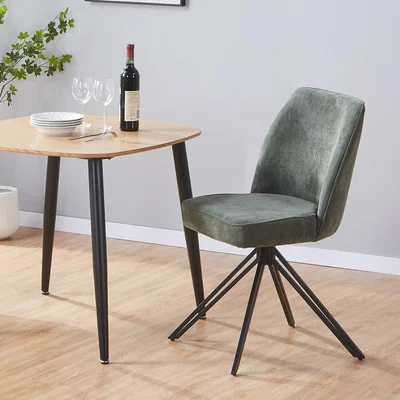The Range Pair Aspen Swivel Dining Chairs in Cord Fabric Black Metal Legs    - Green