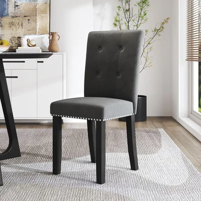The Range Tufted Velvet Buttoned Backrest Dining Chair - Light Grey