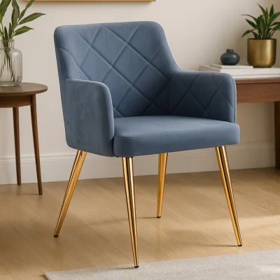 The Range Tamzin Dark Grey Leather Effect Quilted Dining Chair with Gold Metal Legs - Gold, Grey