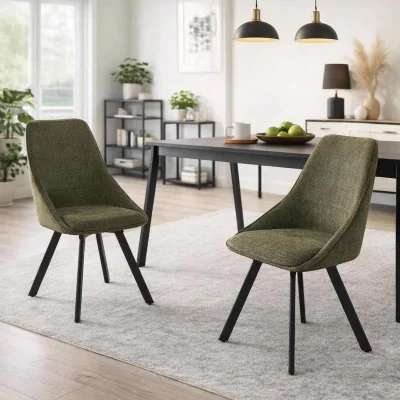 The Range Pack of 2 Dining Chairs Premium Green Sand Blasted Metal UKFR Foam - Green