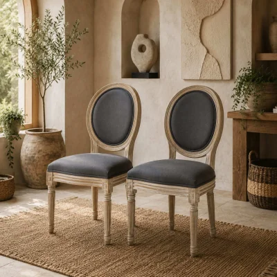 The Range Brazzi Solid Wood Grey French-Style Dining Chairs Set of 2