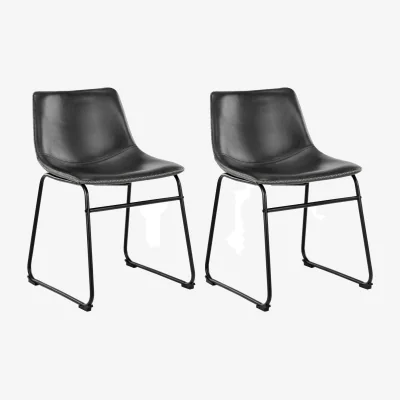 The Range Bogense Set of 2 Faux Leather Dining Chairs with Zigzag Stitching - Black
