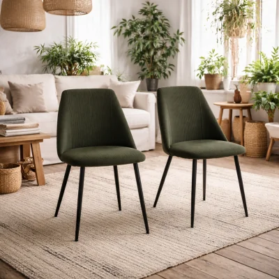 The Range Svendborg Set of 4 Olive Green Corduroy Dining Chairs - Green