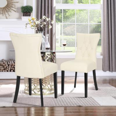 The Range 2PCS Buttoned Accent Leather Side Dining Chairs - Beige White