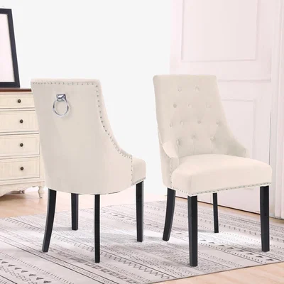 The Range Neo Studded Velvet Dining Chair Set of 2 - Natural