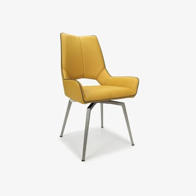 The Range Pair Of Mako Swivel Leather Effect Yellow Dining Chair