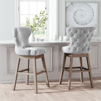 The Range 2PCS Upholstered Dining Chair High Back Bar Stool With Brown Wood Legs - Grey