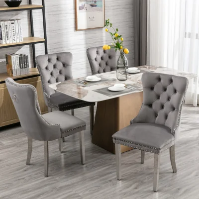 The Range Winchester Set of 4 Velvet Upholstered Kitchen Dining Chairs with Sliver Chrome Legs - Brown