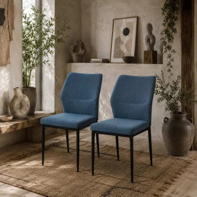 The Range Vemiri Velvet Blue Armless Dining Chairs Set of 2 with Curved Back and Metal Legs