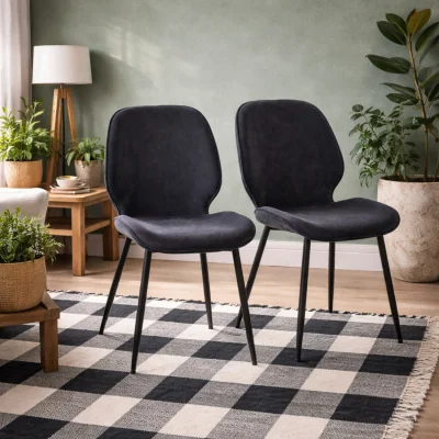The Range Set of 4 Larkwood Anthracite Corduroy Dining Chairs with Matt Black Legs - Grey