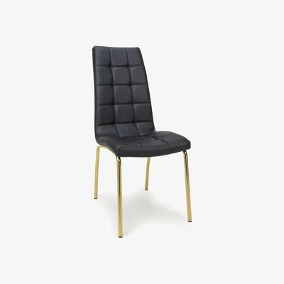 The Range Pair of Jenner Leather Effect Black Dining Chairs - Black / Gold
