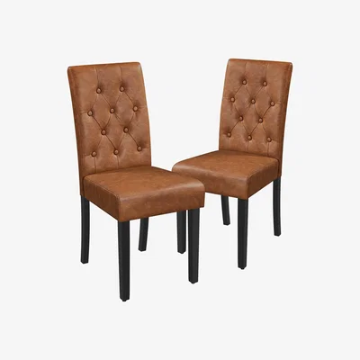 The Range Set of 2 Faux Leather High Back Dining Room with Solid Wood Legs - Retro Brown