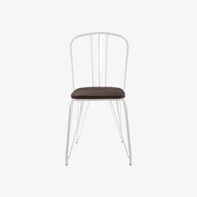 The Range District White Metal Frame with Elm Wood Dining Chair - White
