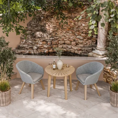 The Range Roma 3 Piece Round Sunray Bistro Set - Natural Wood / 2 stylish Sol Rattan Dining Chairs