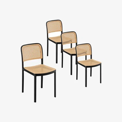 The Range Plastic Dining Chairs with Rattan Effect Set of 4 - Black & Natural