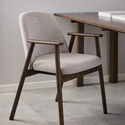 The Range Leo Dining Chairs With Armrest in Monza Fabric Beige Set of 2 - Beige