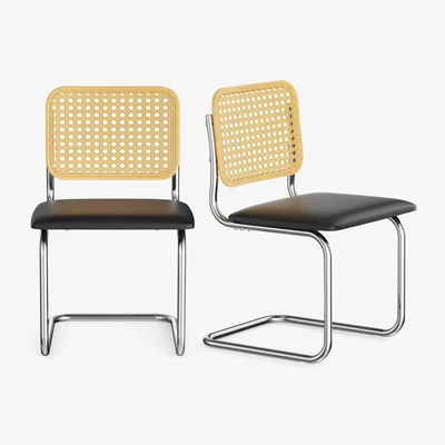 The Range Bridgewater Dining Chairs Set with Cantilever Style Frame - Black & Natural / 2