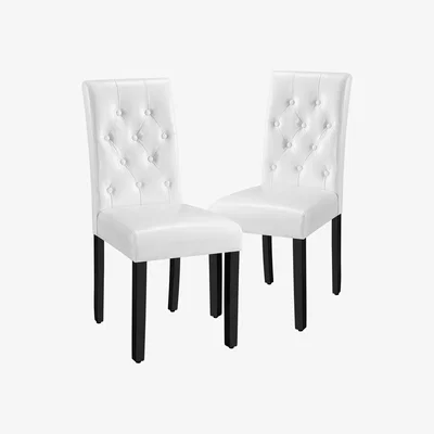 The Range Set of 2 Faux Leather High Back Dining Room with Solid Wood Legs - White