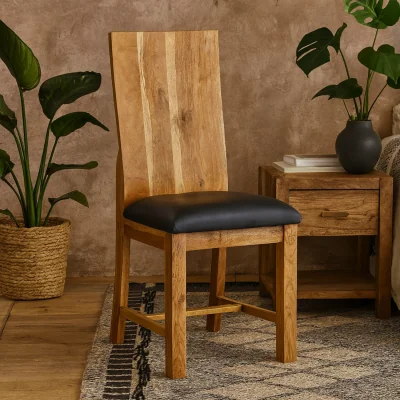 The Range Metropolis Industrial Dining Chair Acacia Faux Leather - Brown