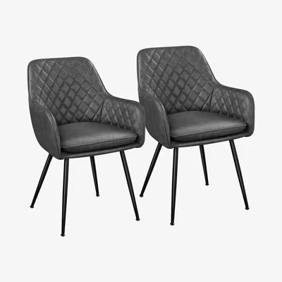 The Range Set of 2 Modern PU Leather Dining Chairs - Dark Grey