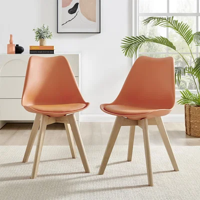 The Range 2x Stockholm Scandi Plastic Faux Leather and Wood Dining Chairs - Orange