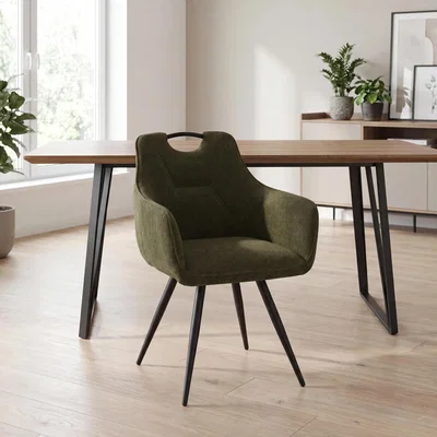 The Range Dalton Pair of Green Tone Fabric Dining Chairs with Handle and Black Metal Legs - Green