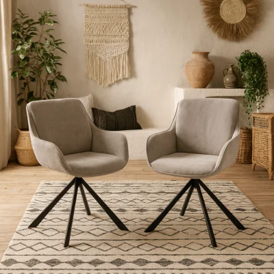 The Range Pebbleseed Sand Chenille Swivel Dining Chairs Set of 2 - Natural