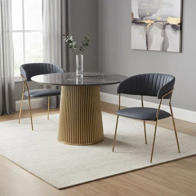 The Range Tamzin Dark Grey Faux Leather Dining Chair - Gold, Grey