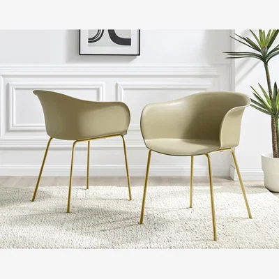 The Range 2x Harper Plastic Dining Chairs with Gold Legs - Taupe