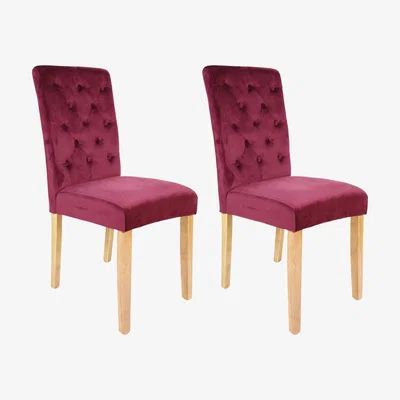 The Range Pair of Dune Wine Button Back Dining Chairs - Wine / Oak-effect