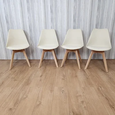 The Range Set of 4 Cream Dining Chairs with Soft Padded Seat for Dining Room - Cream