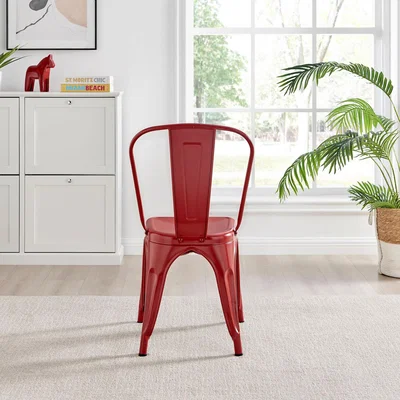The Range Colton Stackable Tolix Style Industrial Metal Kitchen Dining Chair - Red